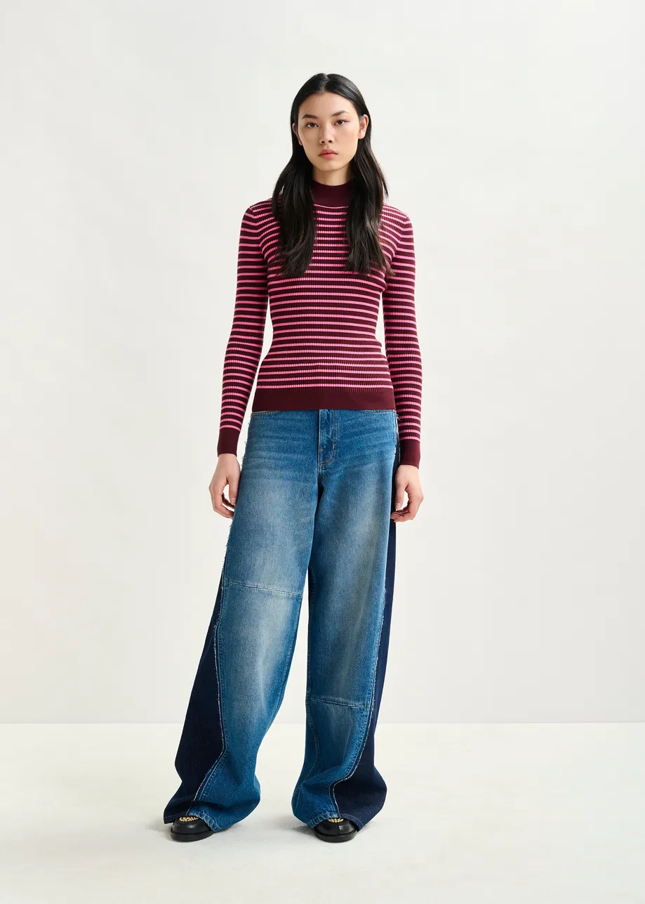 Burgundy and pink striped sweater