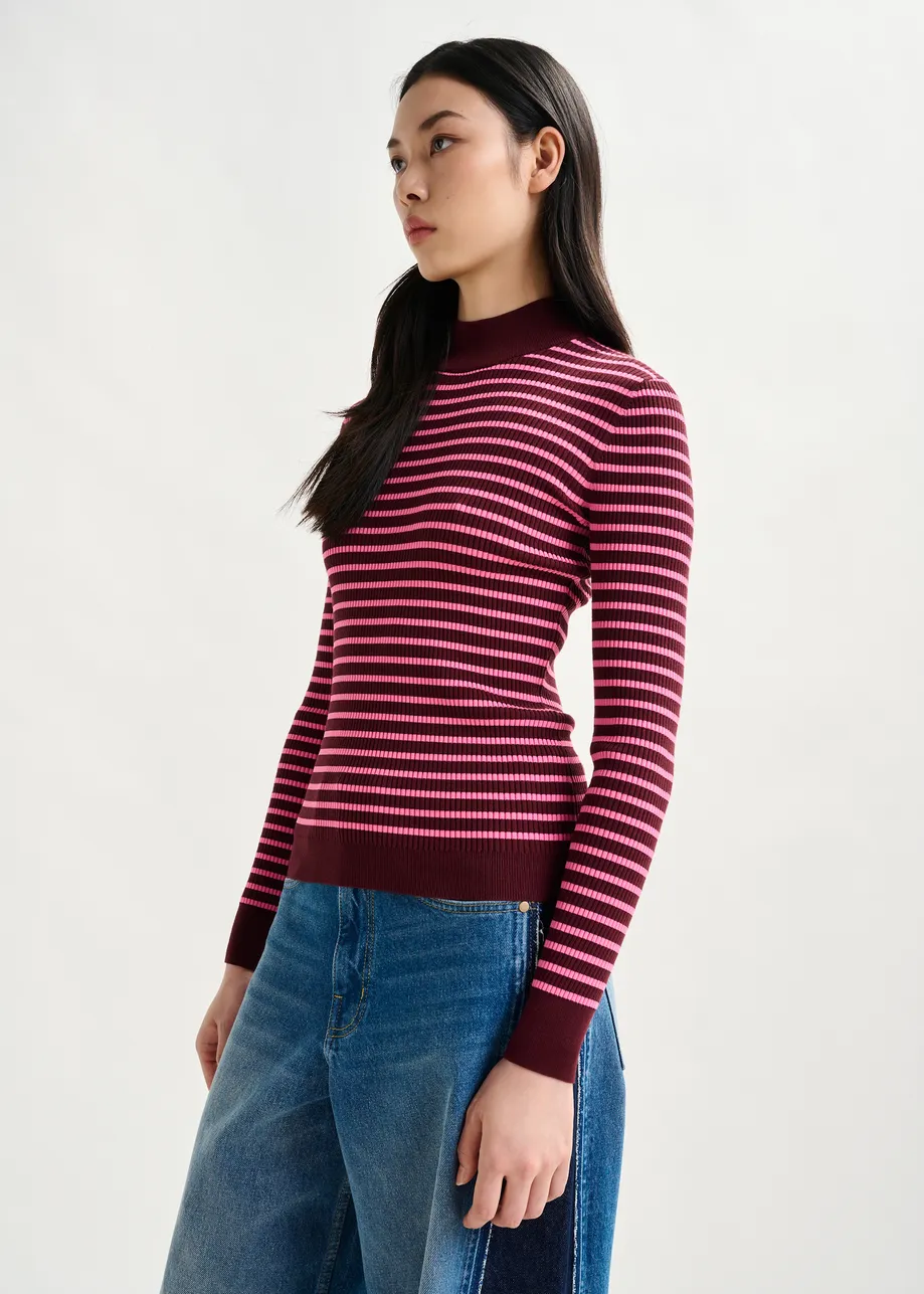 Burgundy and pink striped sweater
