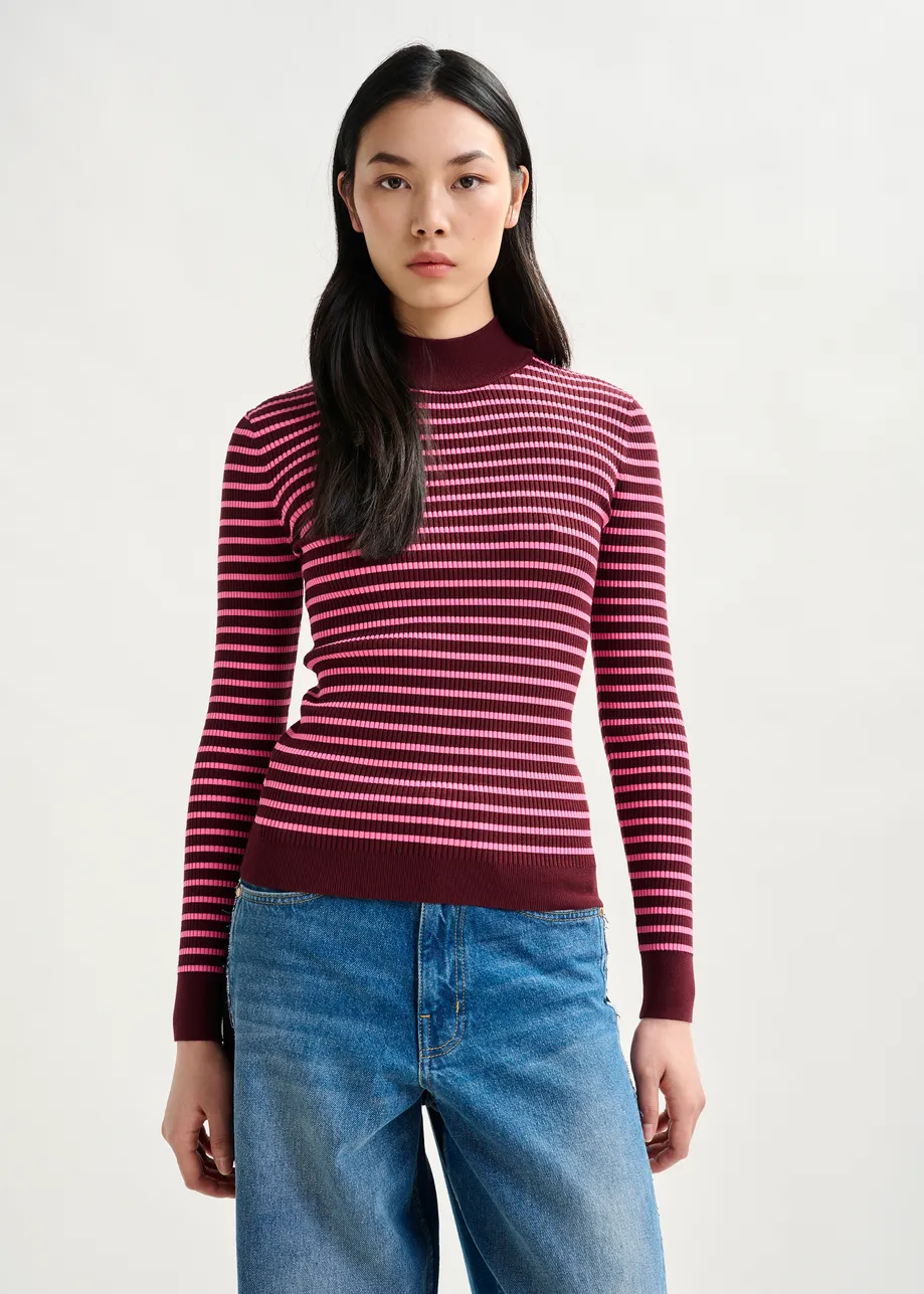 Burgundy and pink striped sweater