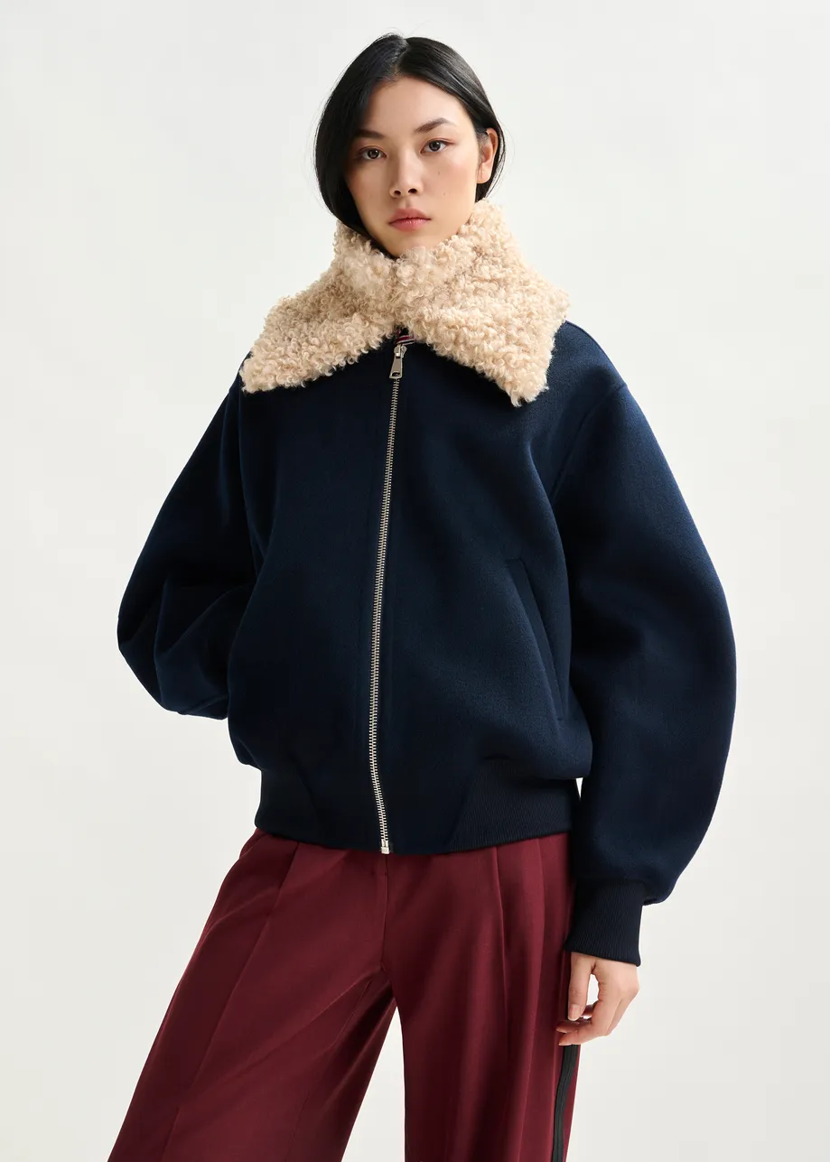 Off-white faux fur tie collar