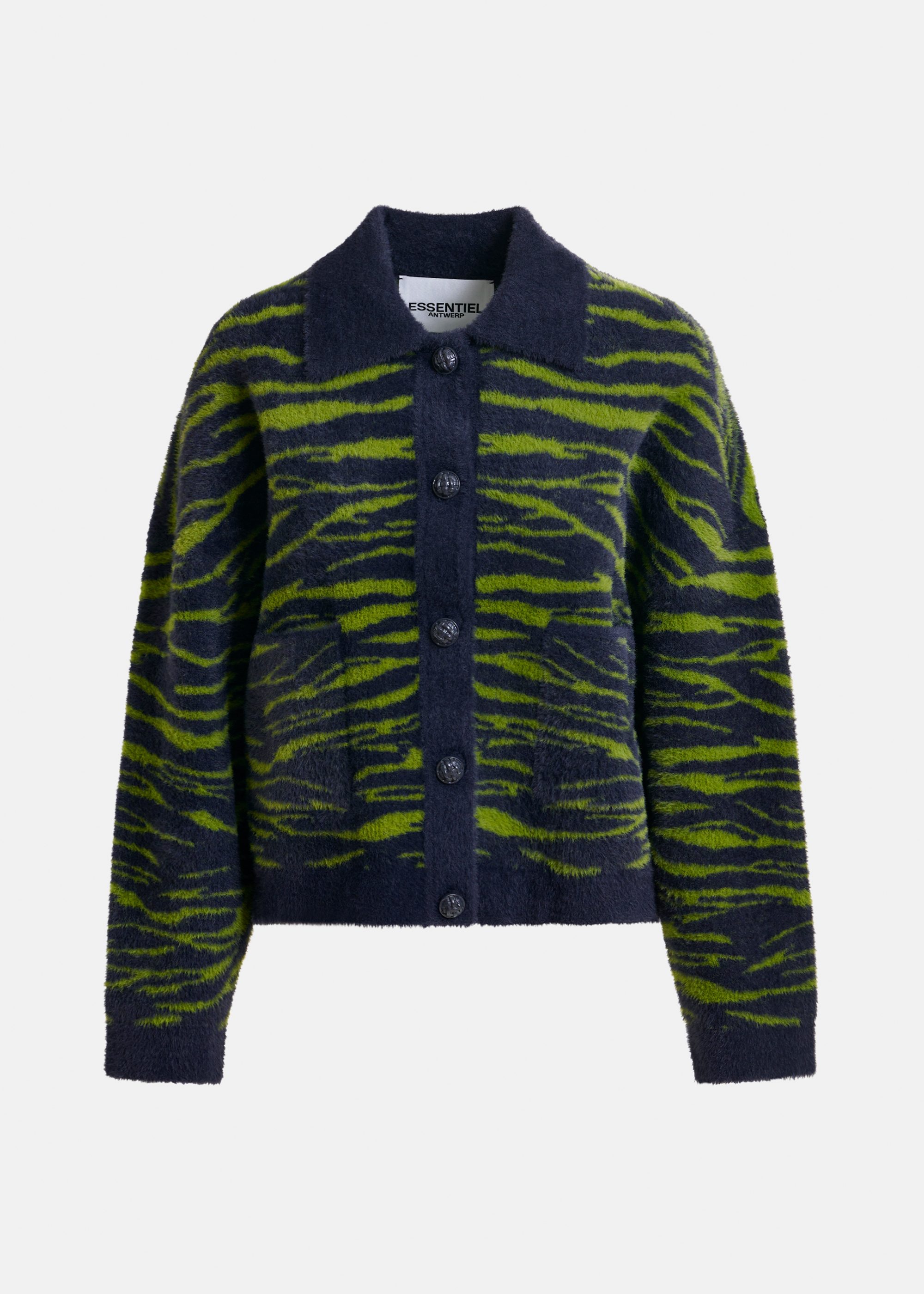 ESSENTIEL カーディガン Dark blue and green zebra-print cardigan | Essentiel Antwerp