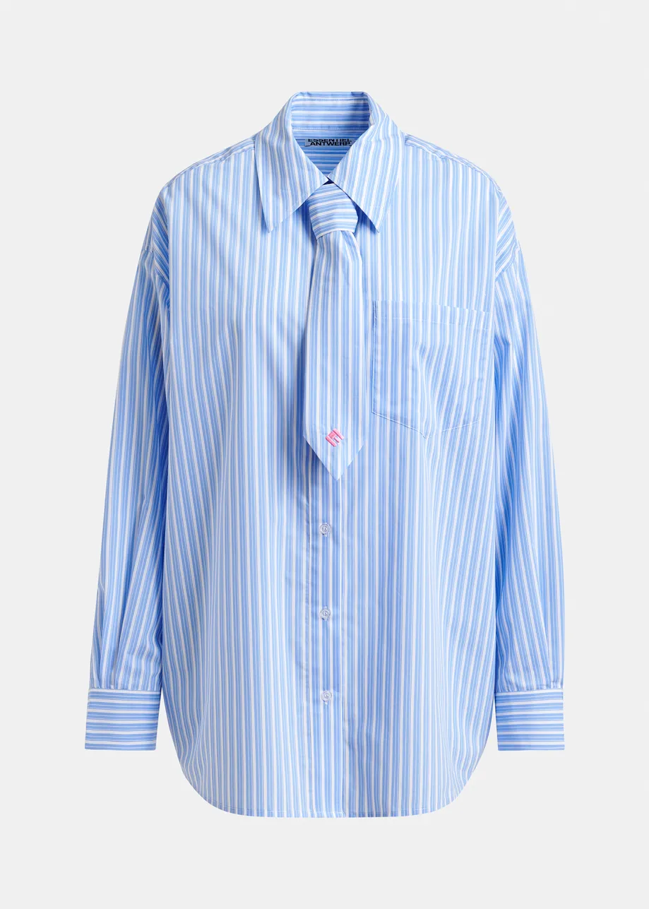 Blue and white striped shirt with removable tie
