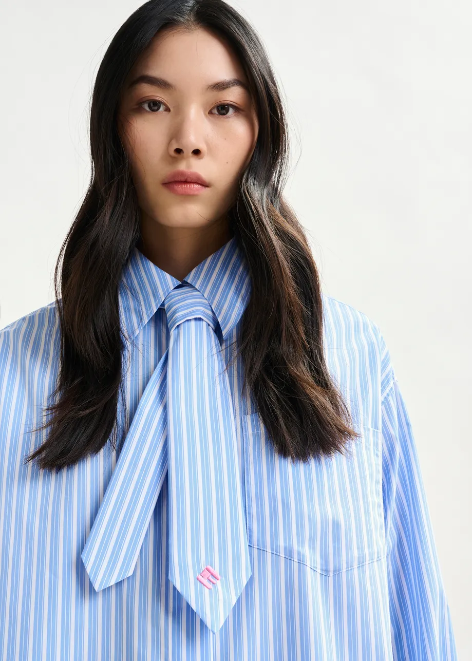 Blue and white striped shirt with removable tie