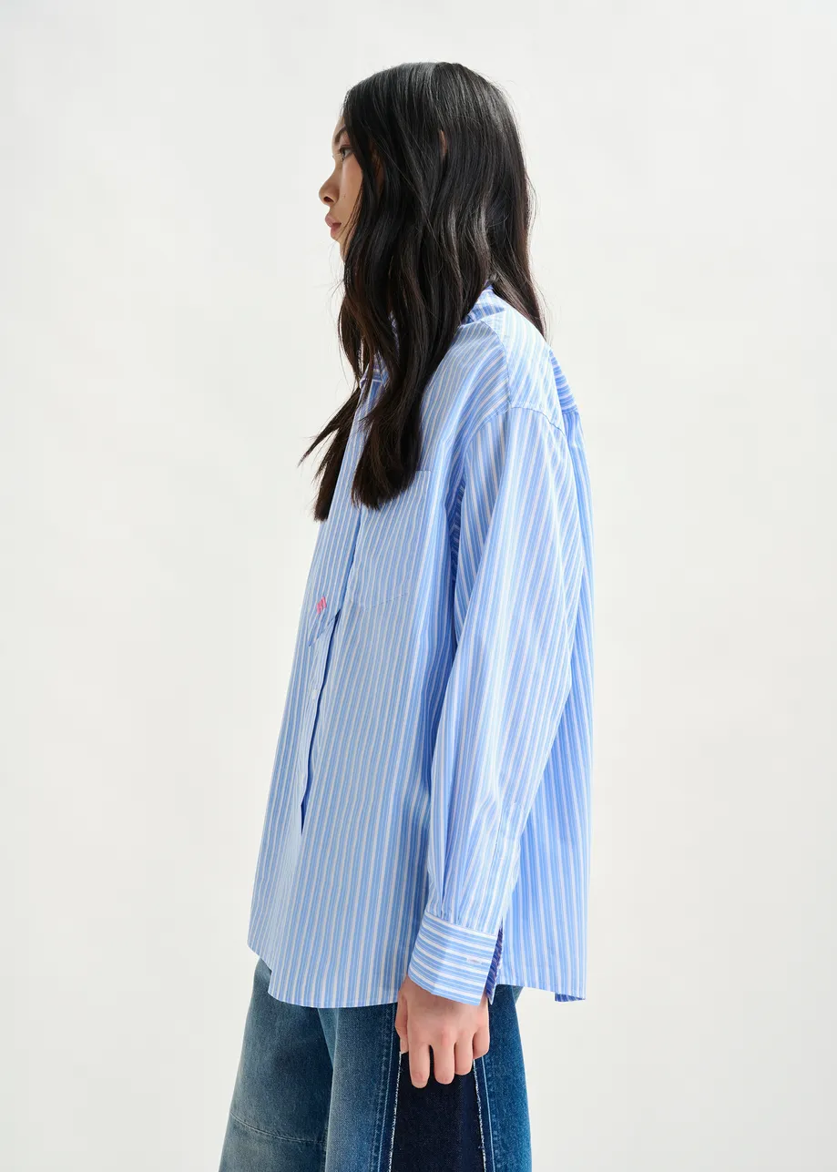Blue and white striped shirt with removable tie