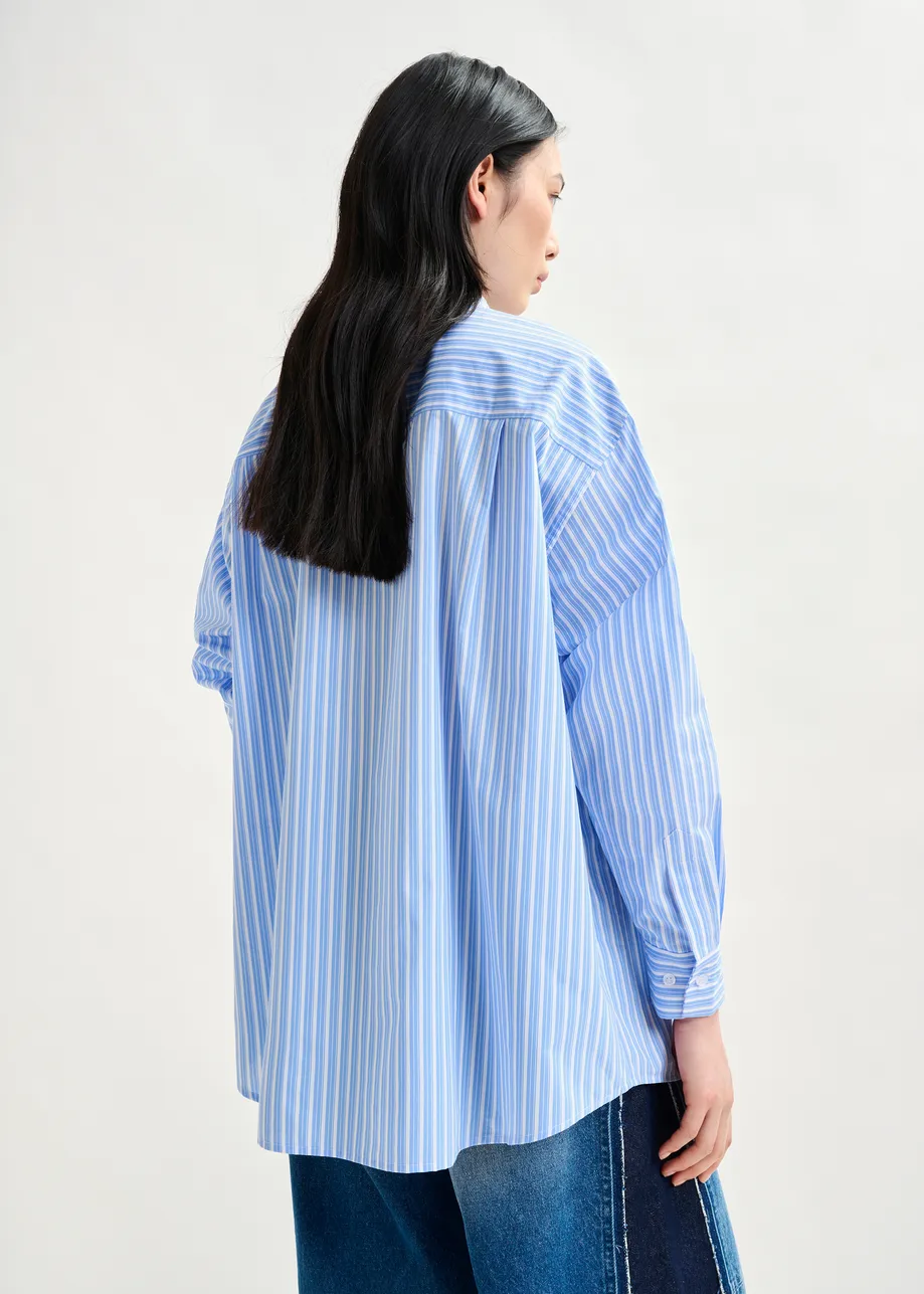 Blue and white striped shirt with removable tie