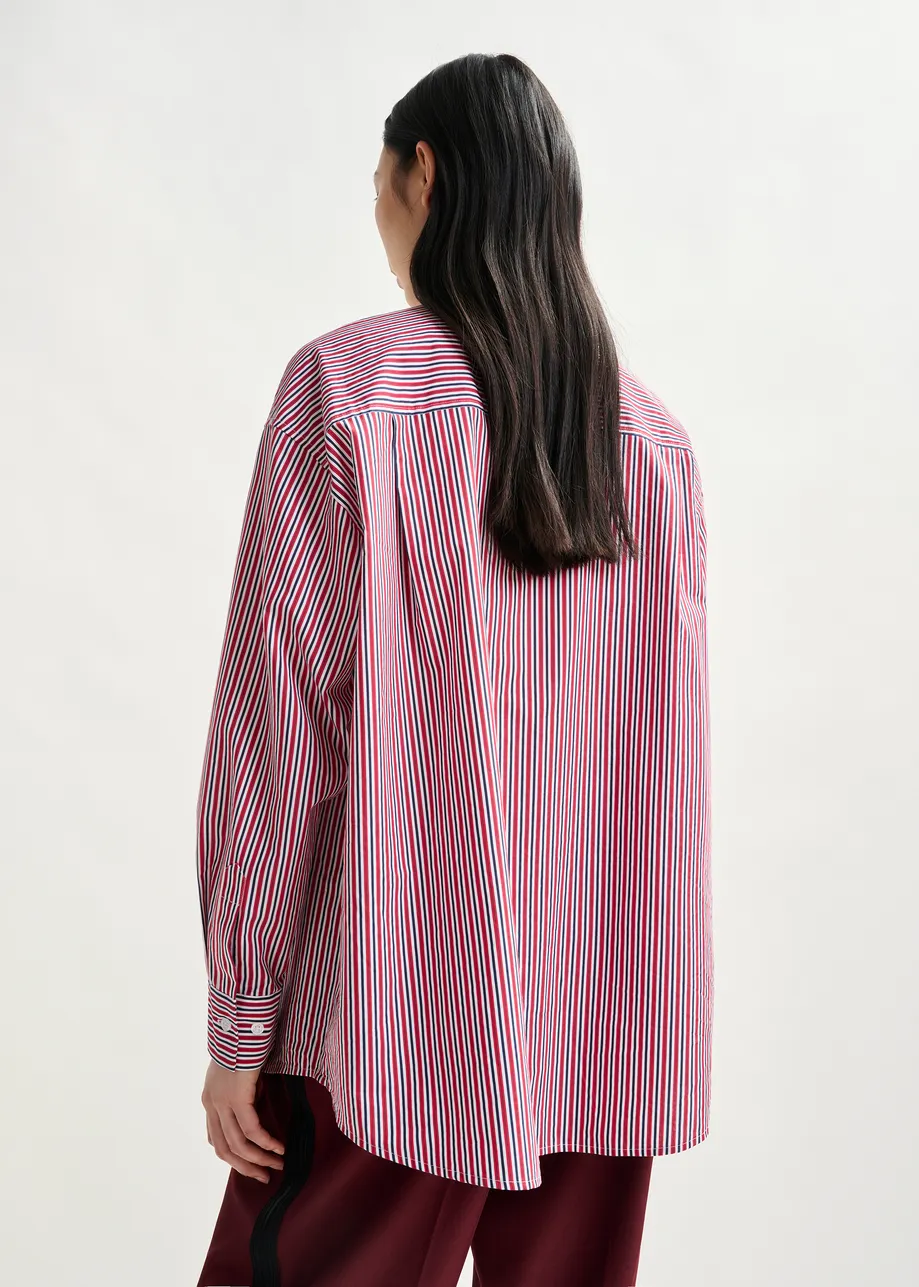 Red, blue and white striped shirt with removable tie