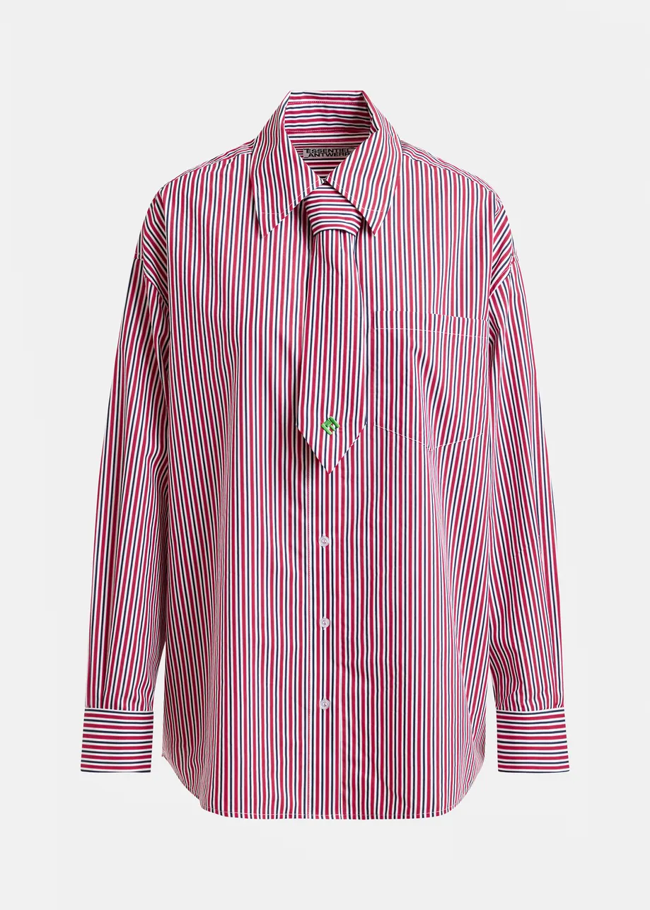Red, blue and white striped shirt with removable tie