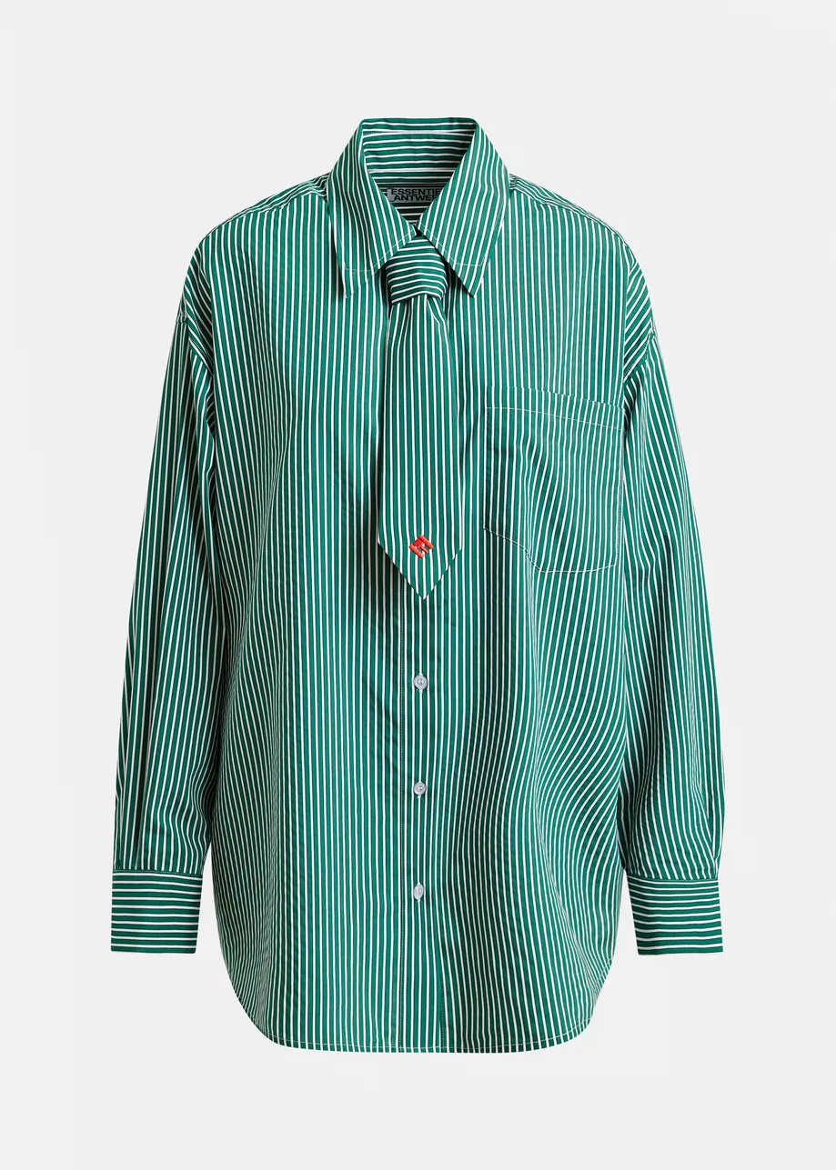 Green and white striped shirt with removable tie