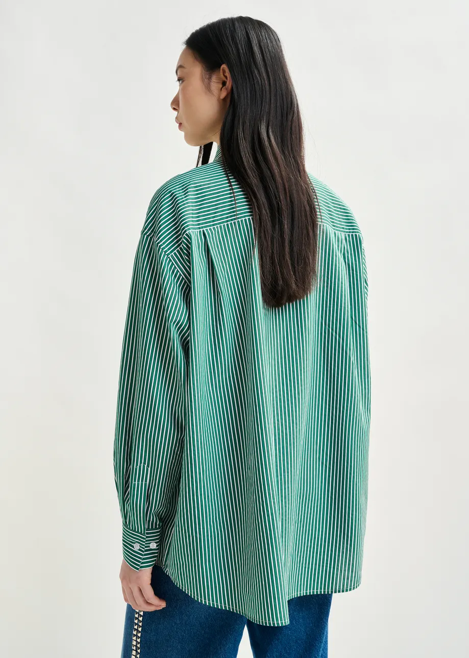 Green and white striped shirt with removable tie