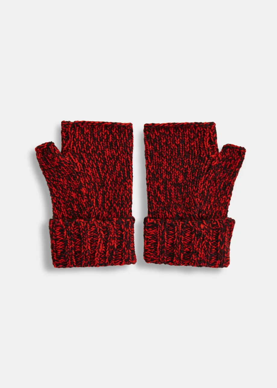 Dark red and black wool-blend fingerless gloves