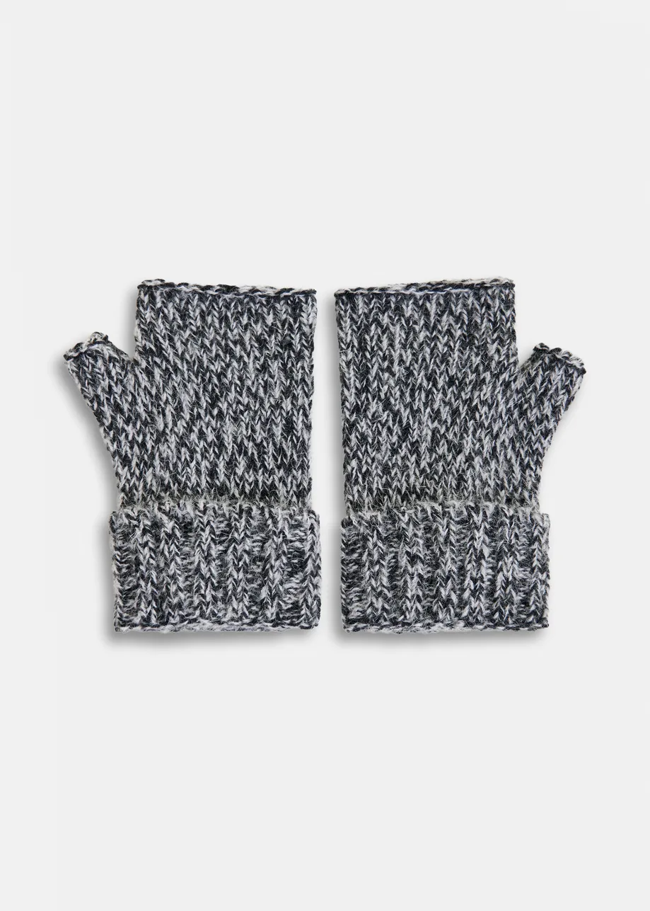 Grijze en zwarte vingerloze handschoenen van wolmix