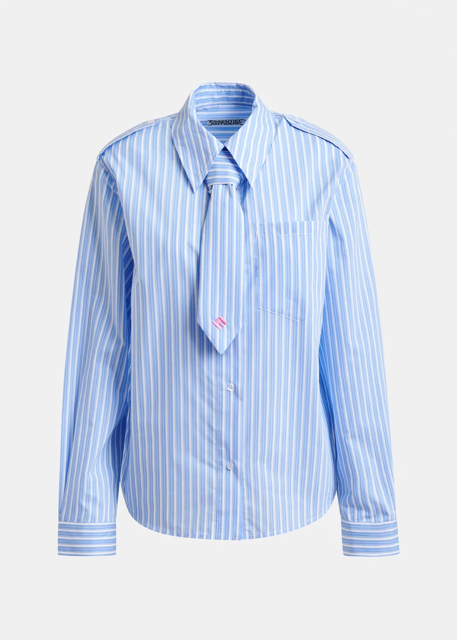 Blue and white striped shirt with removable tie
