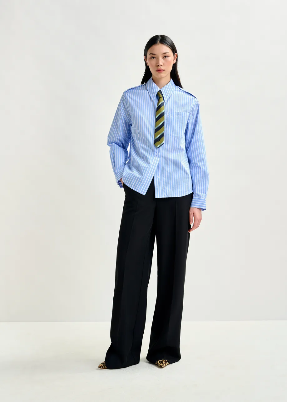 Blue and white striped shirt with removable tie
