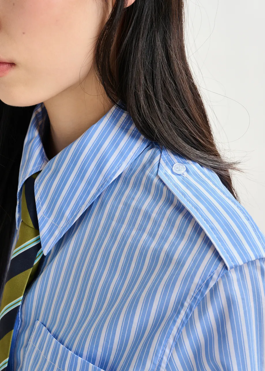 Blue and white striped shirt with removable tie