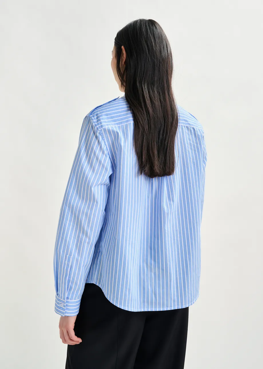 Blue and white striped shirt with removable tie