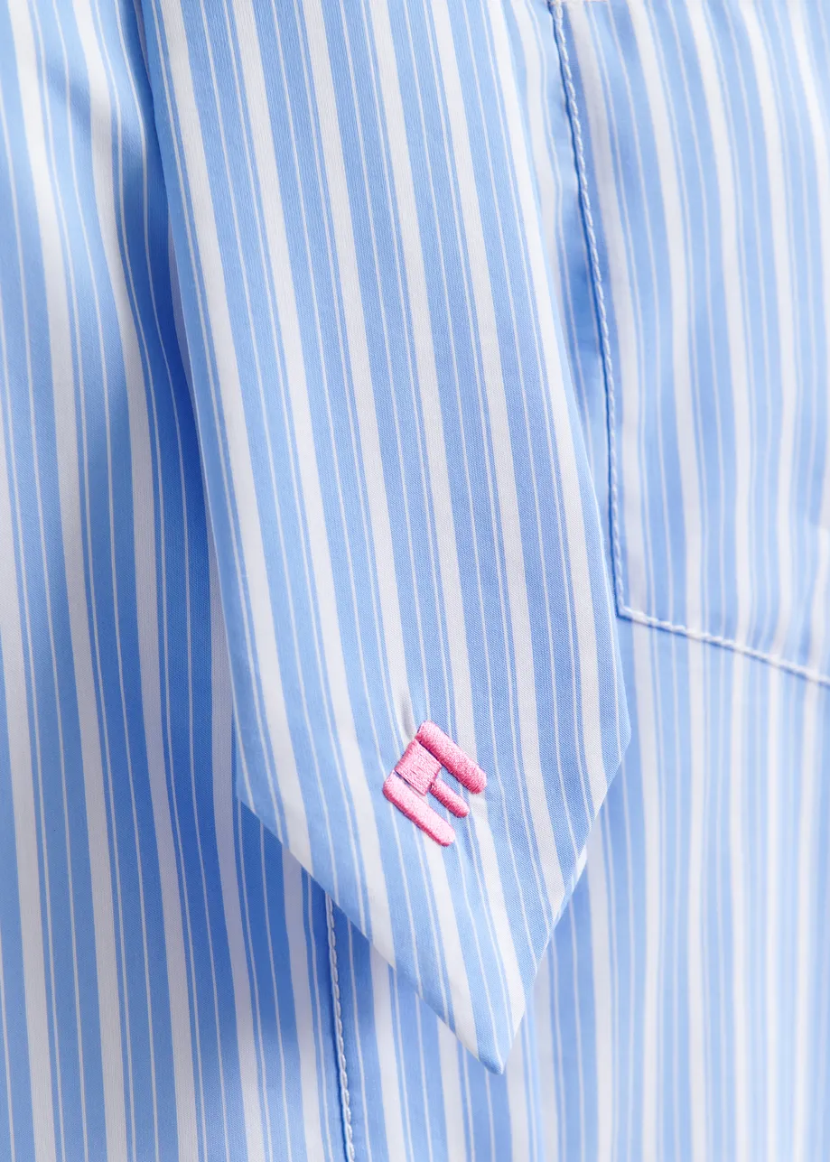 Blue and white striped shirt with removable tie