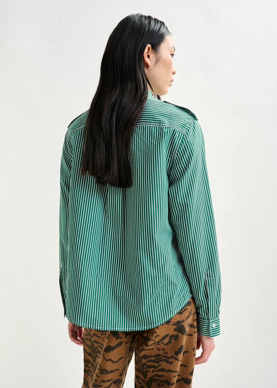 Green and white striped shirt with removable tie
