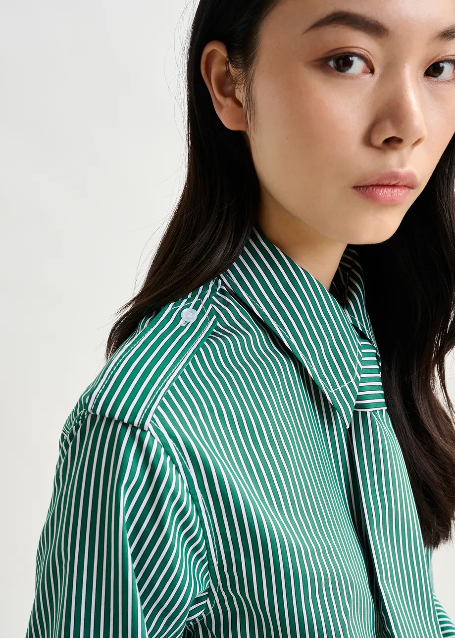 Green and white striped shirt with removable tie