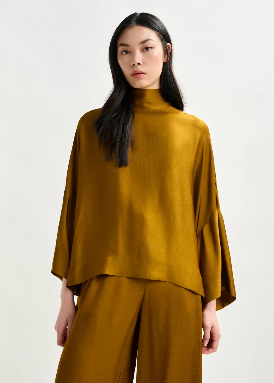 Green oversized top with pussy bow