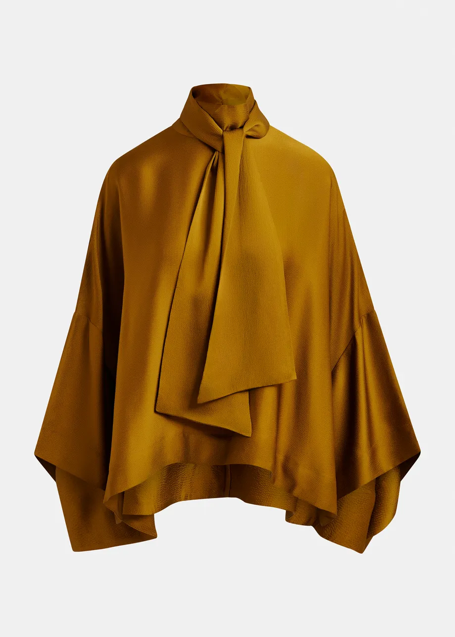 Green oversized top with pussy bow