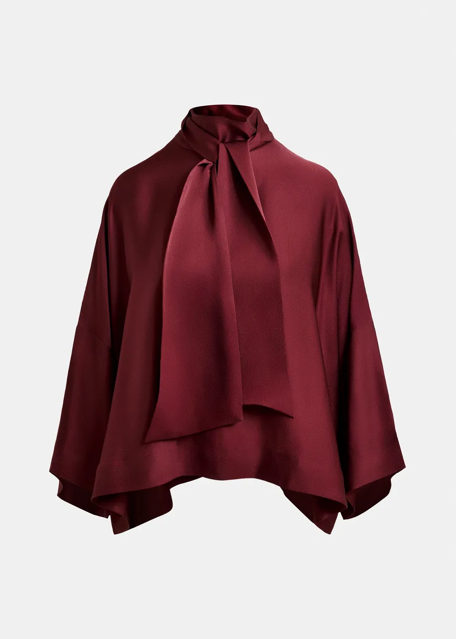 Burgundy oversized top with pussy bow