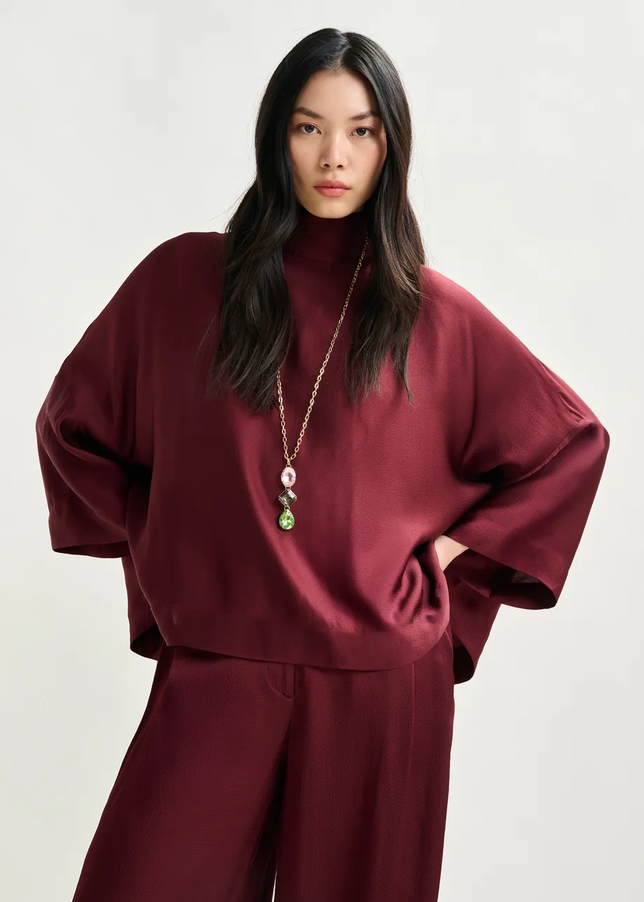Burgundy oversized top with pussy bow