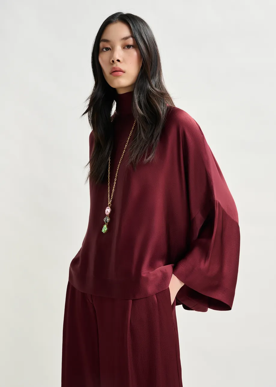 Burgundy oversized top with pussy bow
