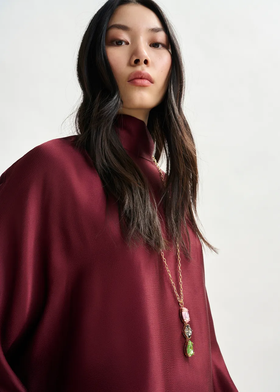 Burgundy oversized top with pussy bow