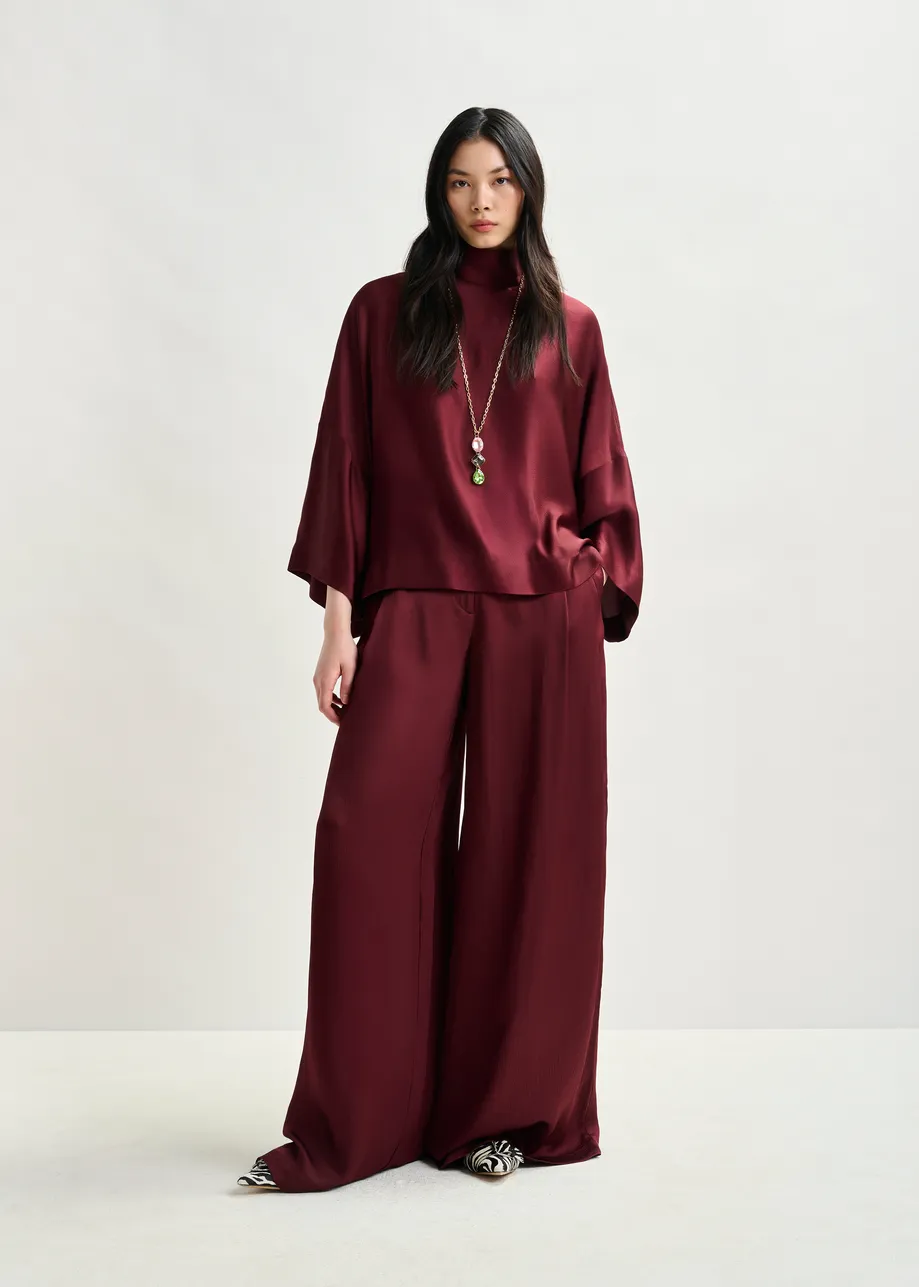 Burgundy oversized top with pussy bow