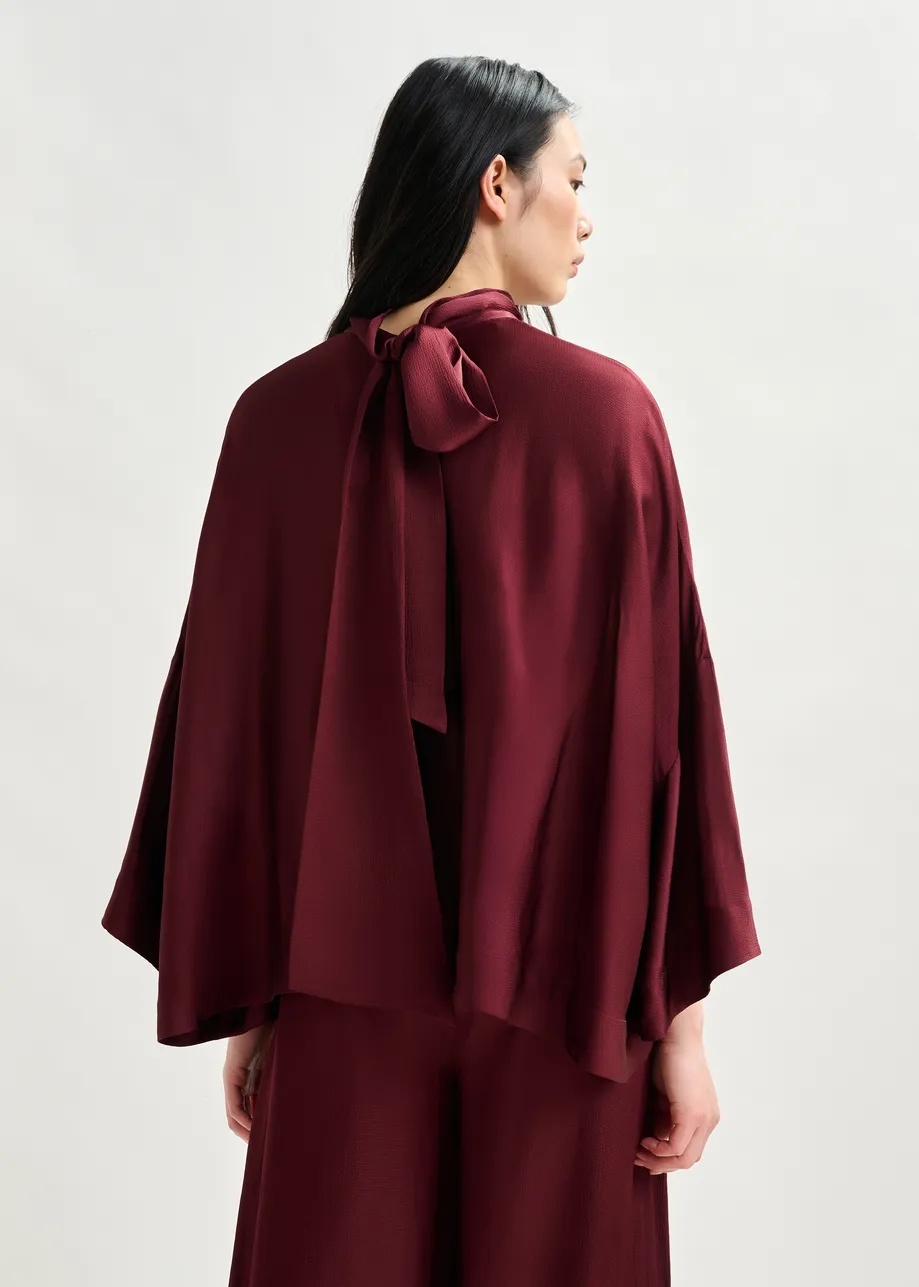 Burgundy oversized top with pussy bow