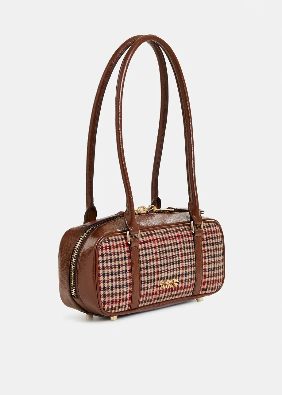 Bruin, beige en rood geruite baguette-tas