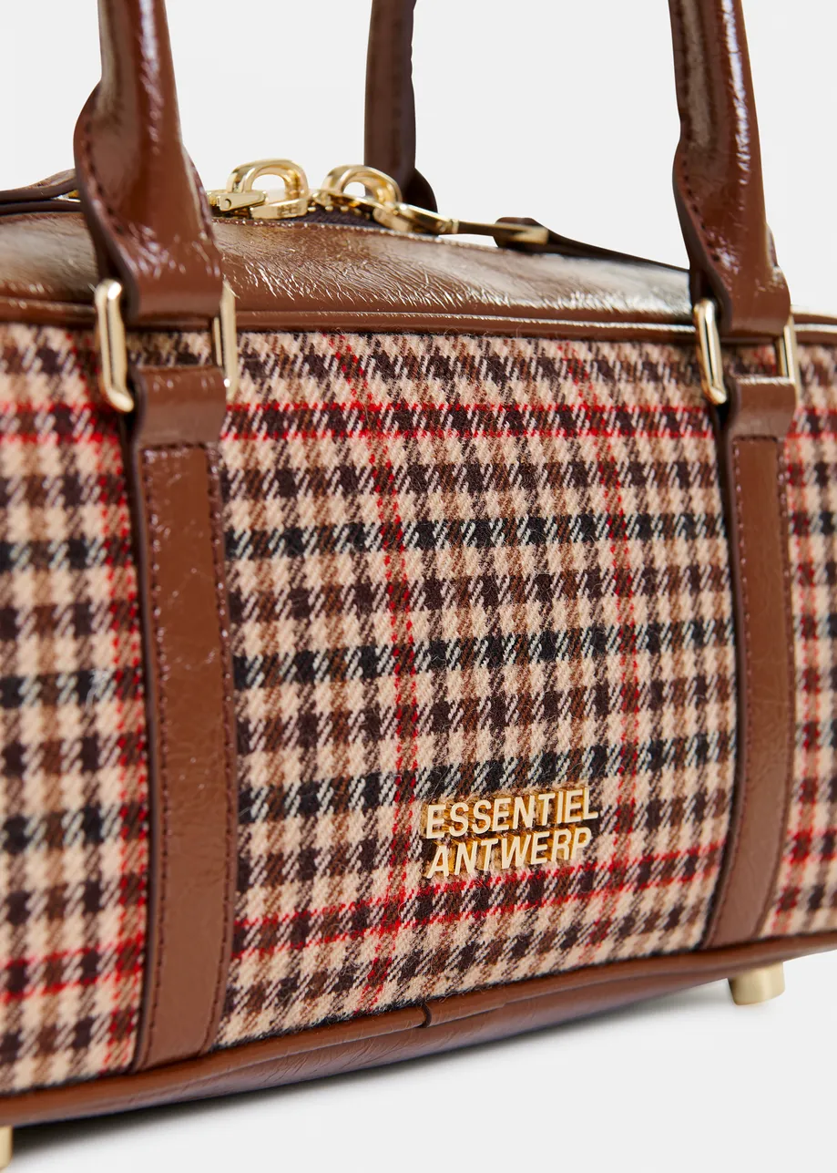 Bruin, beige en rood geruite baguette-tas