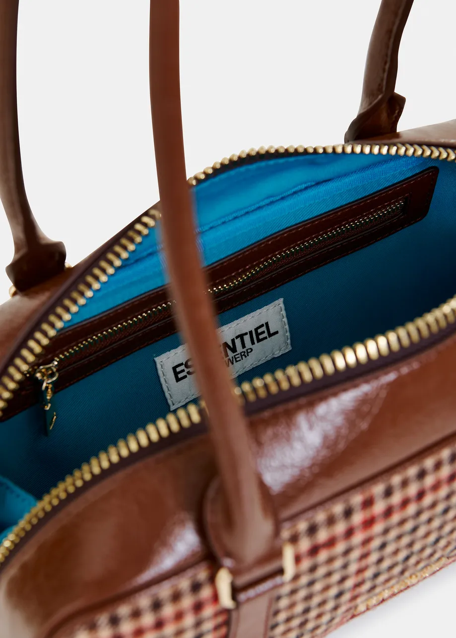 Bruin, beige en rood geruite baguette-tas