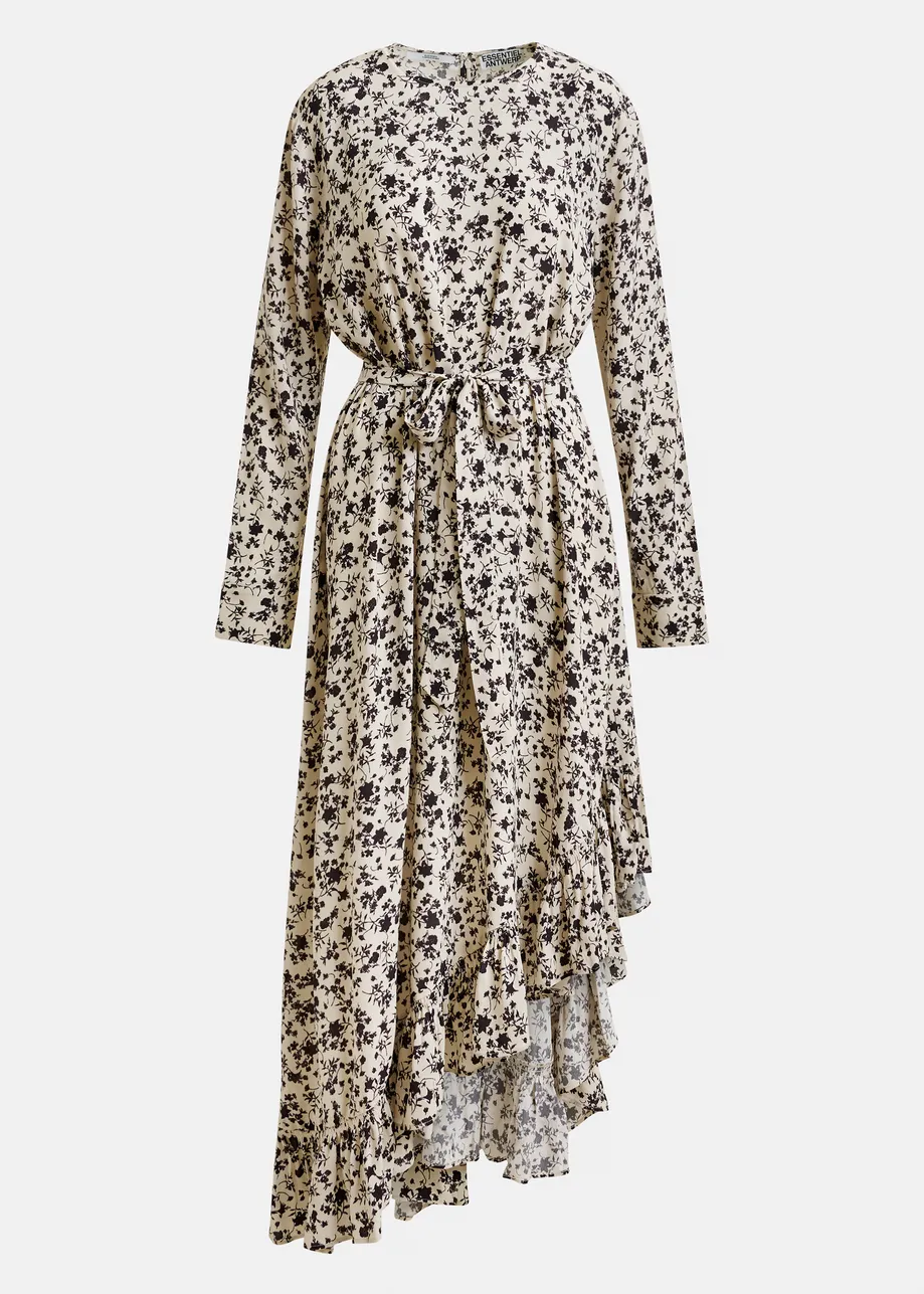 Off-white and black asymmetrical floral midi dress