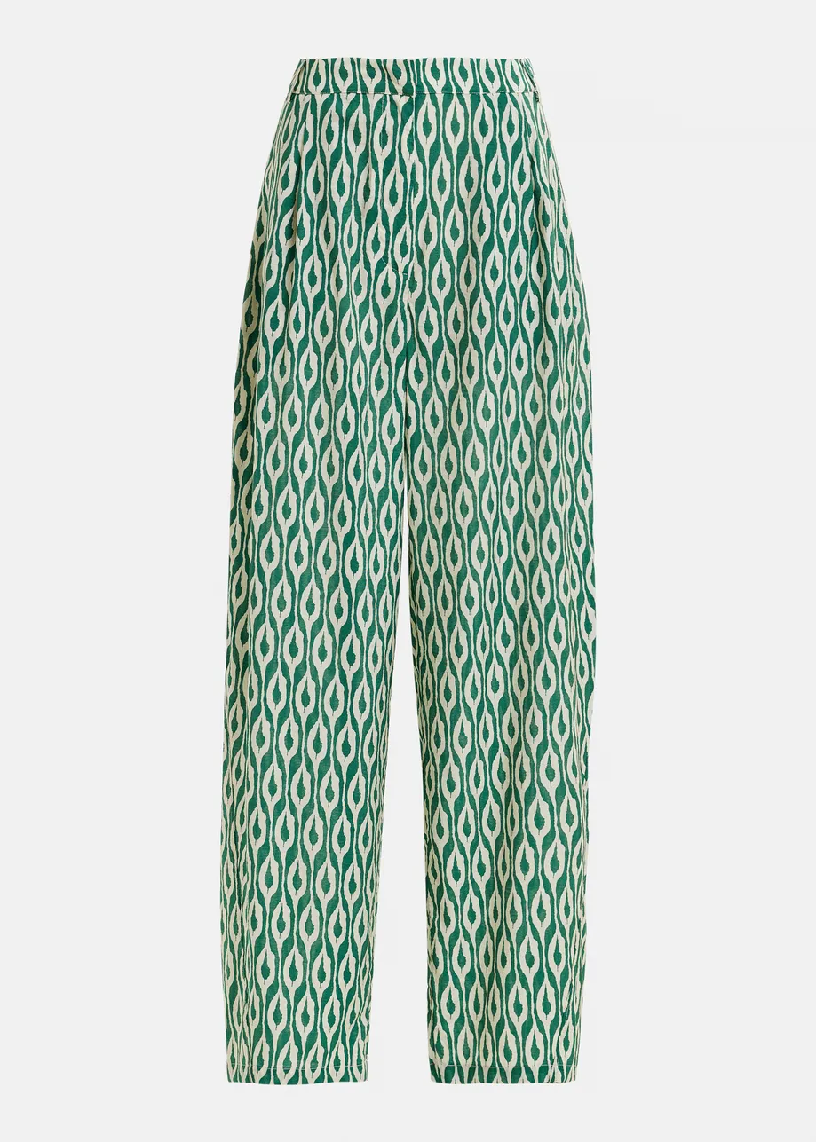 Pantaloni stampati blu e beige con gamba barrel