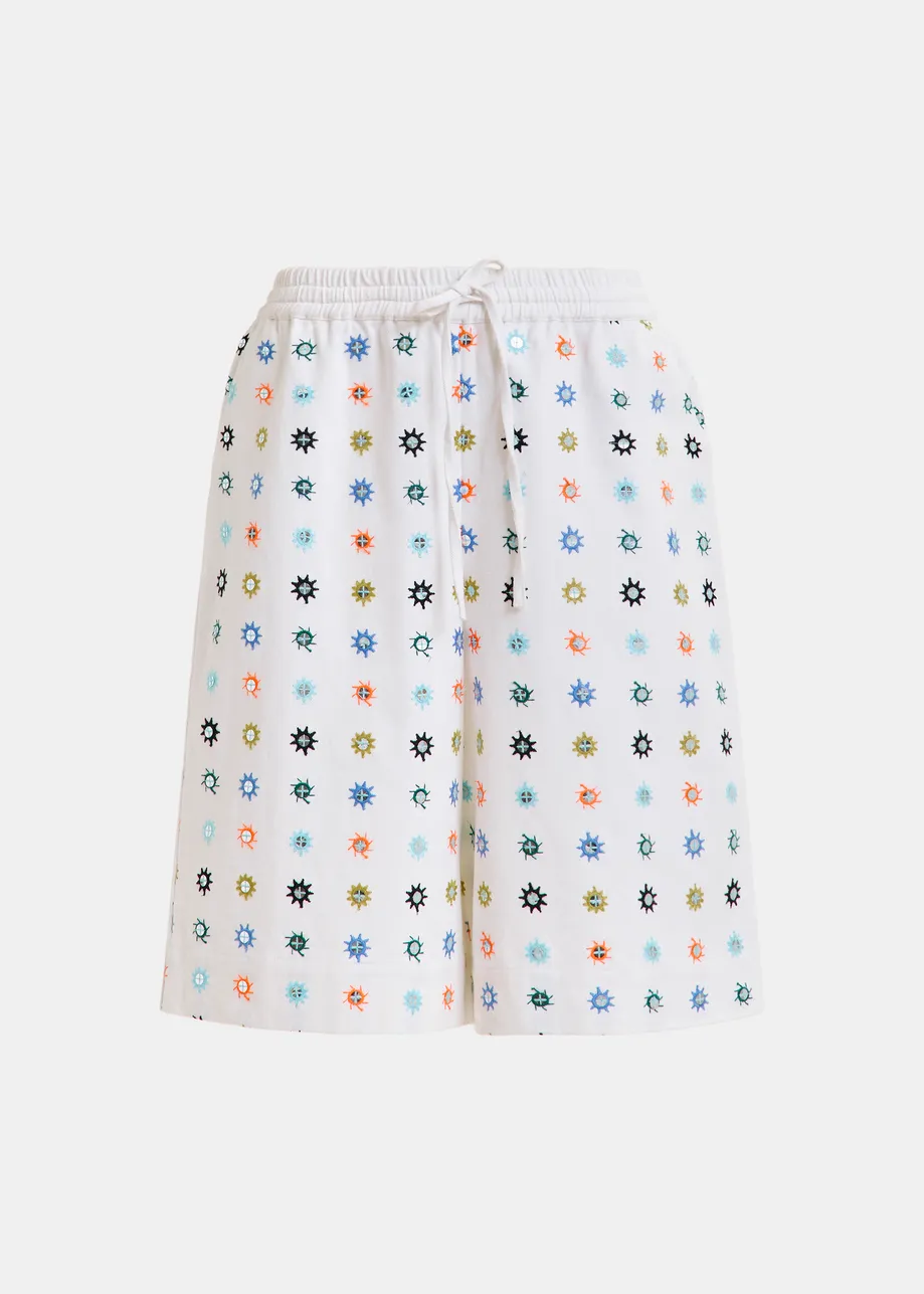 Witte en veelkleurige geborduurde short met pailletten