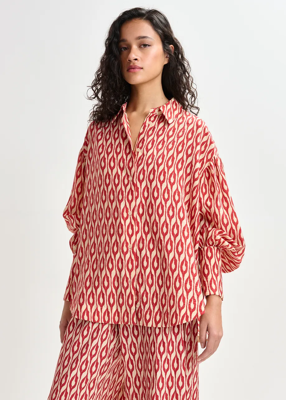 Oranje en beige overhemd met print