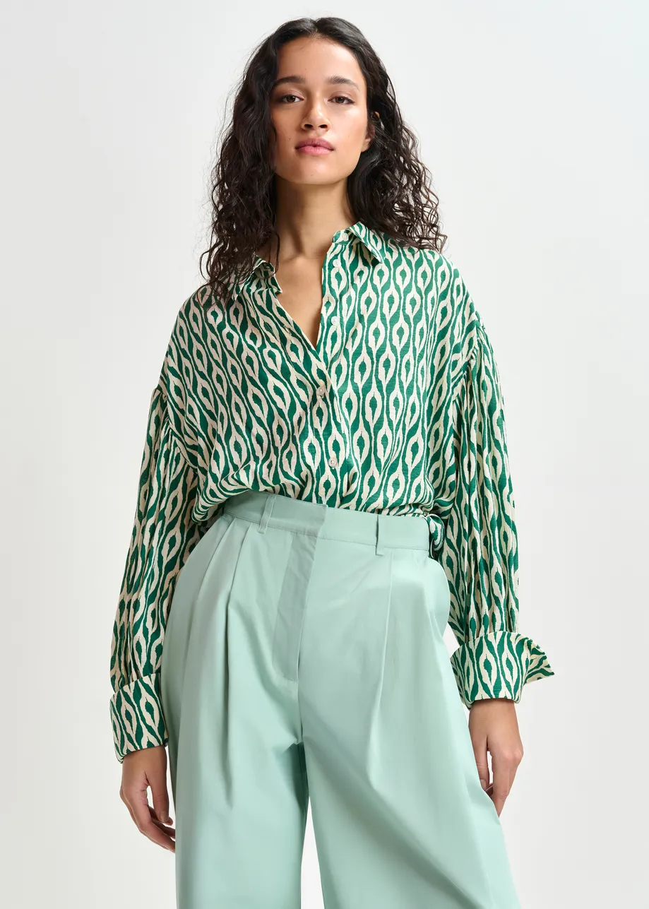 Groen en beige overhemd met print