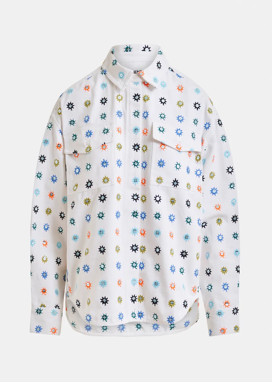 Wit en veelkleurig oversized hemd met borstzakjes en pailletten