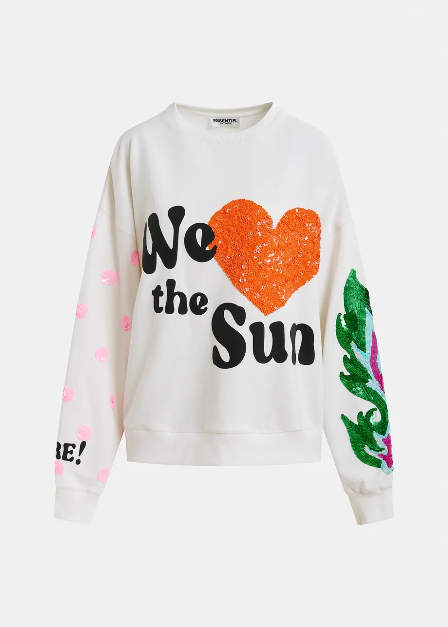 Witte, rode en zwarte katoenen sweater met pailletten
