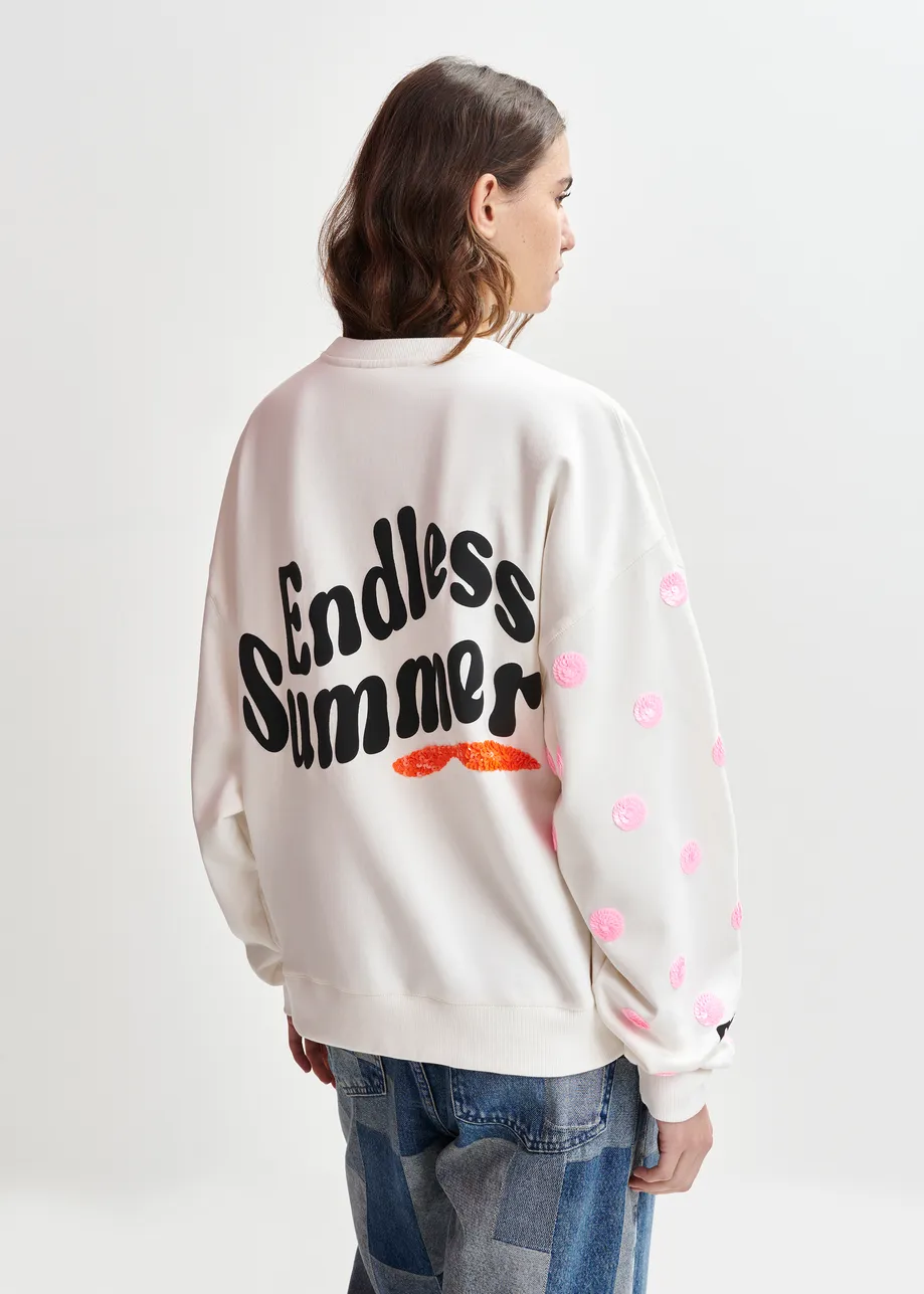 White, red and black cotton sweatshirt with sequin embellishments