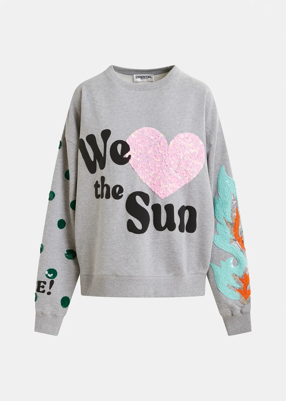Grijze, roze en zwarte katoenen sweater met pailletten