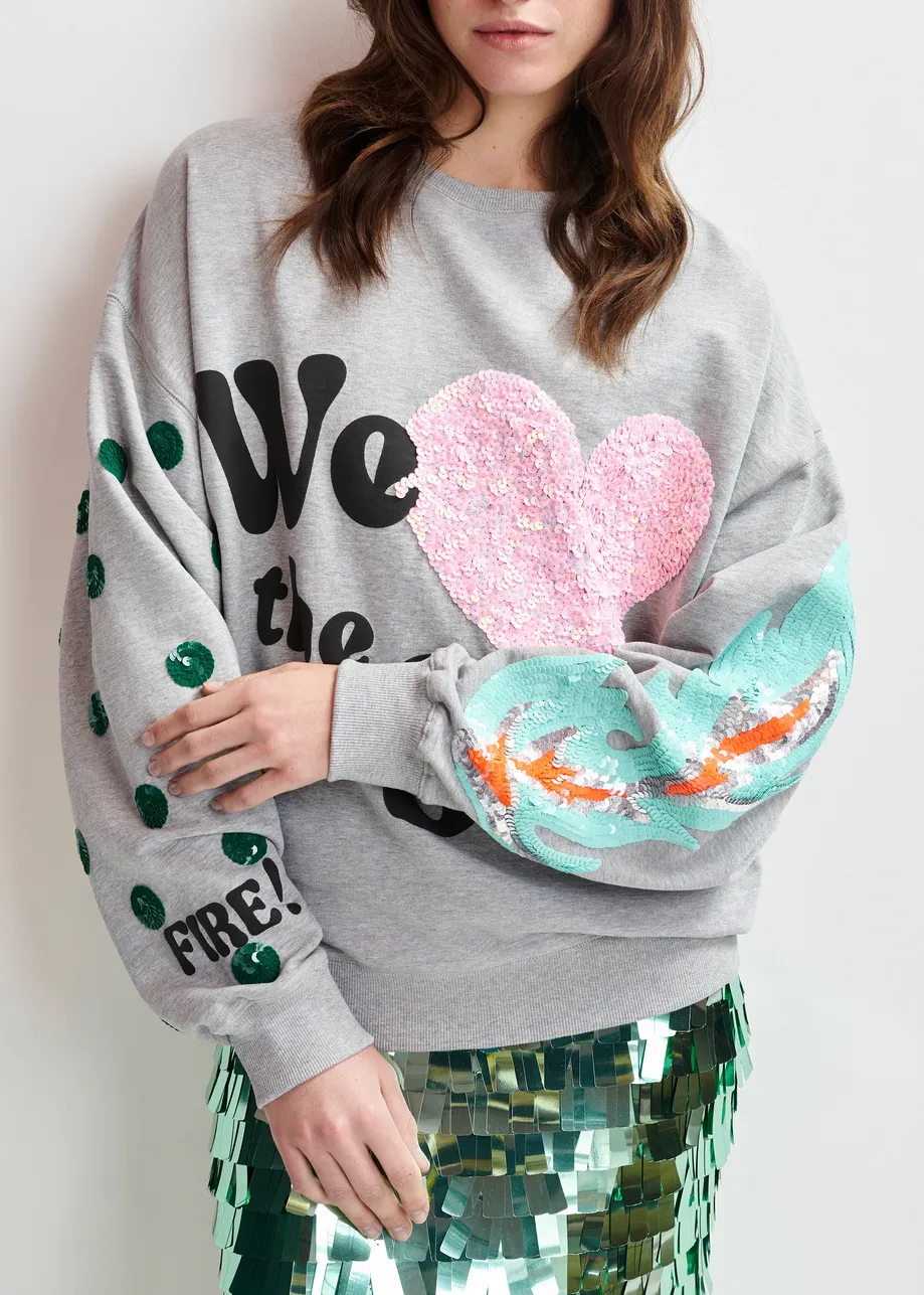 Grey, pink and black cotton sweatshirt with sequin embellishments