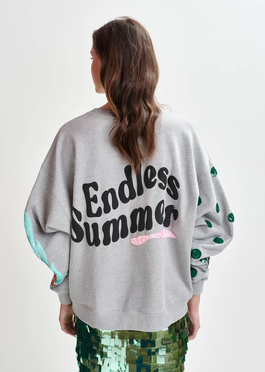 Grey, pink and black cotton sweatshirt with sequin embellishments