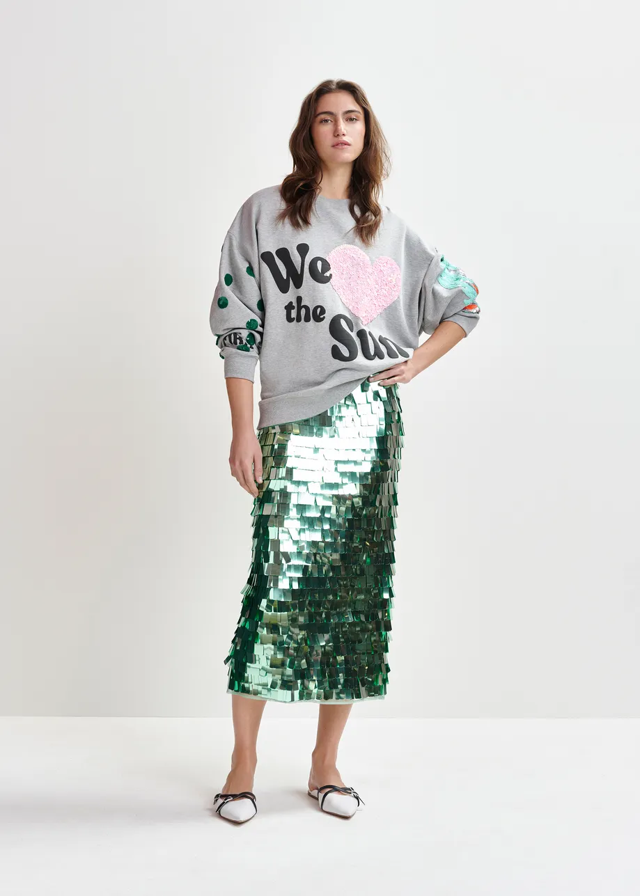 Grey, pink and black cotton sweatshirt with sequin embellishments
