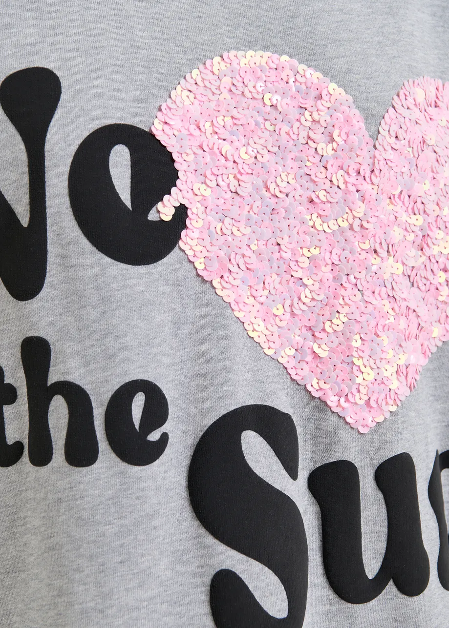 Grey, pink and black cotton sweatshirt with sequin embellishments