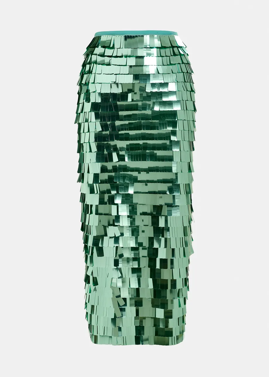 Green pencil skirt with sequin embellishments