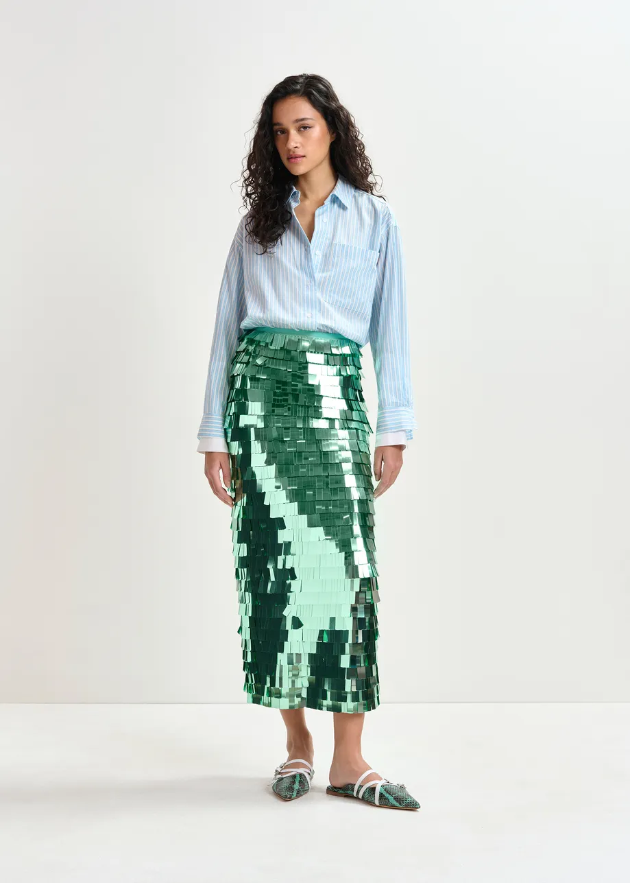 Green pencil skirt with sequin embellishments