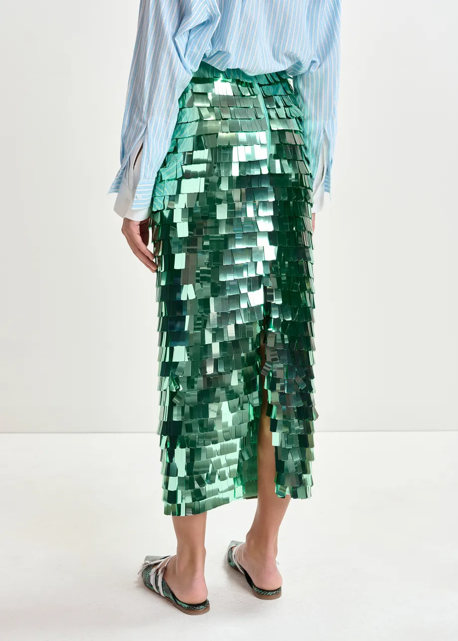 Green pencil skirt with sequin embellishments