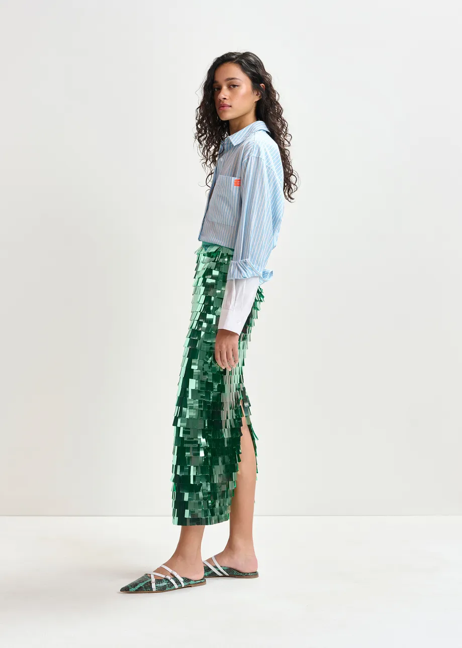 Green pencil skirt with sequin embellishments